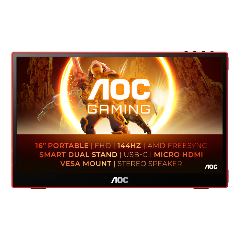 AOC 16G3 TV e monitor portatile Nero, Rosso 39,6 cm (15.6") TFT 1920 x 1080 Pixel