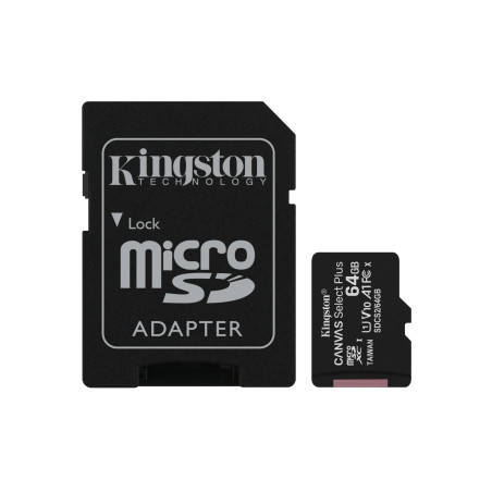 Kingston Technology Scheda micSDXC Canvas Select Plus 100R A1 C10 da 64GB confezione tripla + adattatore singolo