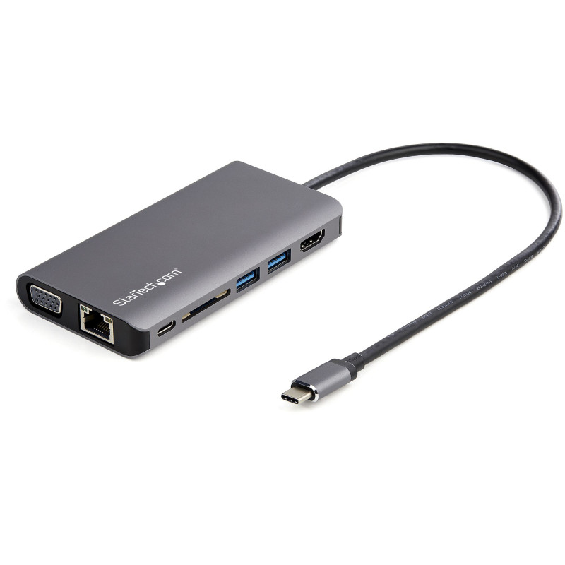 StarTech.com Adattatore multiporta USB C - Mini dock da viaggio USB-C con HDMI 4K o VGA 1080p - Hub USB 3.0 3x, SD, GbE, audio,