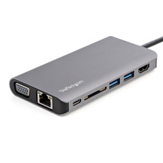 StarTech.com Adattatore multiporta USB C - Mini dock da viaggio USB-C con HDMI 4K o VGA 1080p - Hub USB 3.0 3x, SD, GbE, audio,