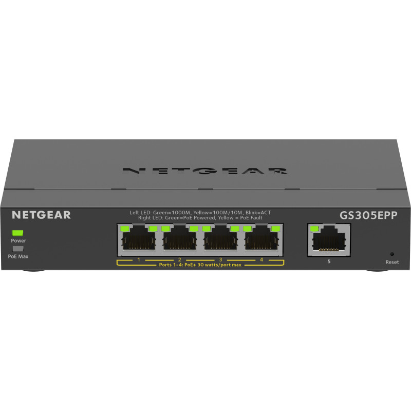 NETGEAR 5-Port Gigabit Ethernet High-Power PoE+ Plus Switch (GS305EPP) Gestito L2/L3 Gigabit Ethernet (10/100/1000) Supporto