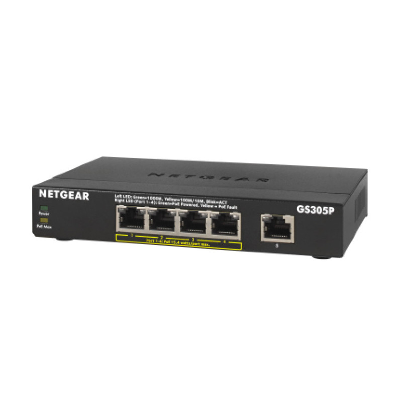 NETGEAR GS305Pv2 Non gestito Gigabit Ethernet (10/100/1000) Supporto Power over Ethernet (PoE) Nero