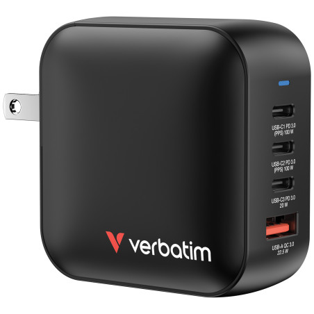 Verbatim Mini GaN Charger 100W Universale Nero AC Ricarica rapida Interno