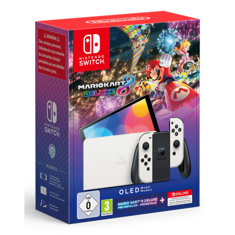 Nintendo Switch OLED + videogioco Mario Kart 8 Deluxe preinstallato, 64 GB Touch screen Wi-Fi Nero, Bianco