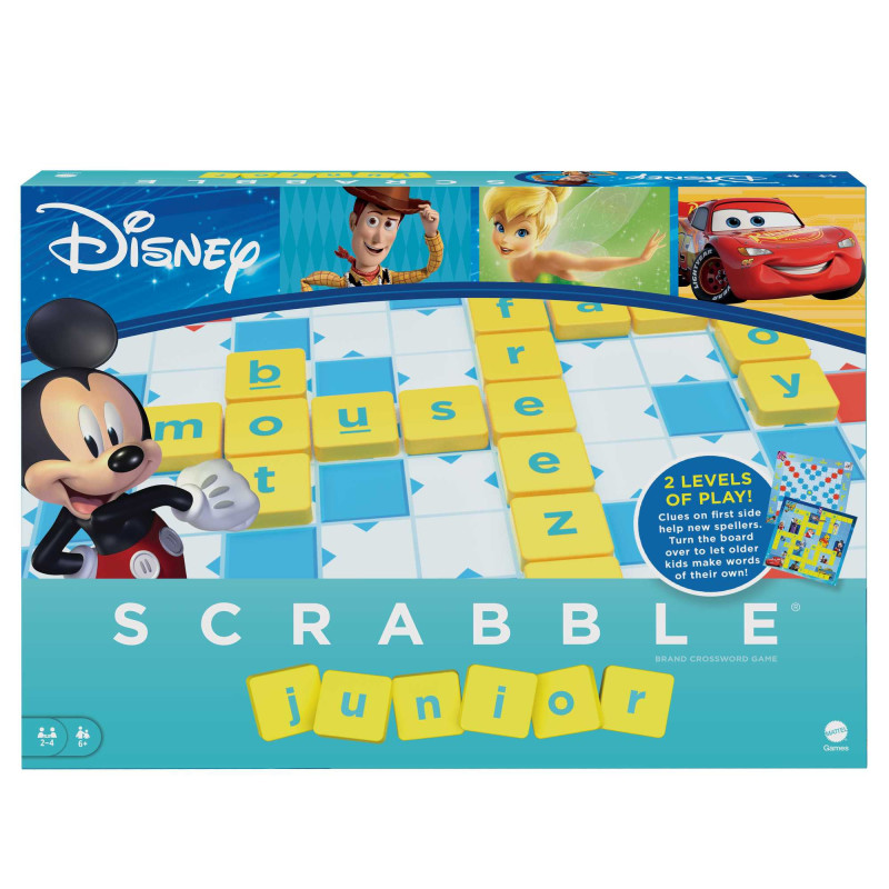 Games Scrabble Junior Disney, Il Gioco da Tavolo delle Parole Crociate con Immagini dei Personaggi Disney, per Bambini 6+ Anni