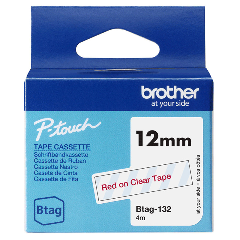 Brother BTAG-132 nastro per etichettatrice Rosso su trasparente