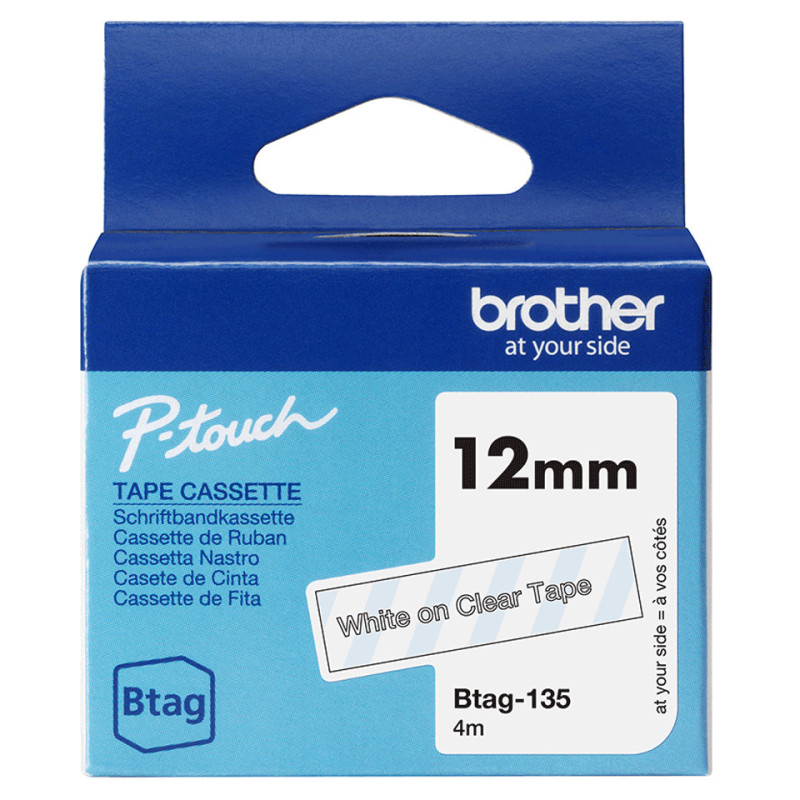 Brother BTAG-135 nastro per etichettatrice Bianco su trasparente