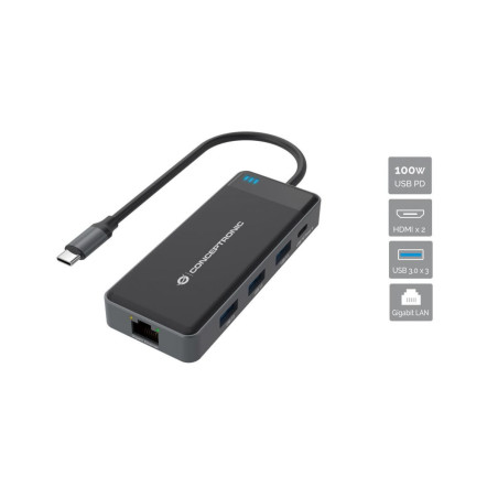 Conceptronic DONN14G replicatore di porte e docking station per laptop Cablato USB 3.2 Gen 1 (3.1 Gen 1) Type-C Grigio