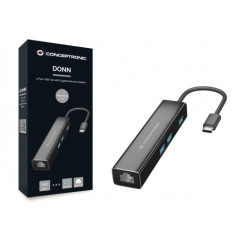 Conceptronic DONN07B replicatore di porte e docking station per laptop USB 3.2 Gen 1 (3.1 Gen 1) Type-C Nero