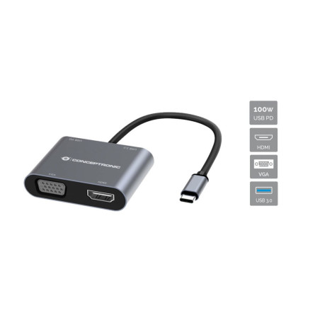 Conceptronic DONN16G Cablato USB 3.2 Gen 1 (3.1 Gen 1) Type-C Grigio