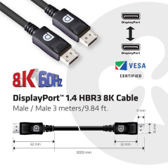 CLUB3D DisplayPort 1.4 HBR3 8K 28AWG Cable M M 3m  9.84ft