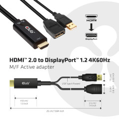 CLUB3D HDMI 2.0 TO DISPLAYPORT 1.2 4K60HZ HDR M F ACTIVE ADAPTER Nero