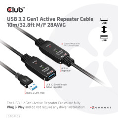 CLUB3D CAC-1405 cavo USB 10 m USB 3.2 Gen 2 (3.1 Gen 2) USB A Nero