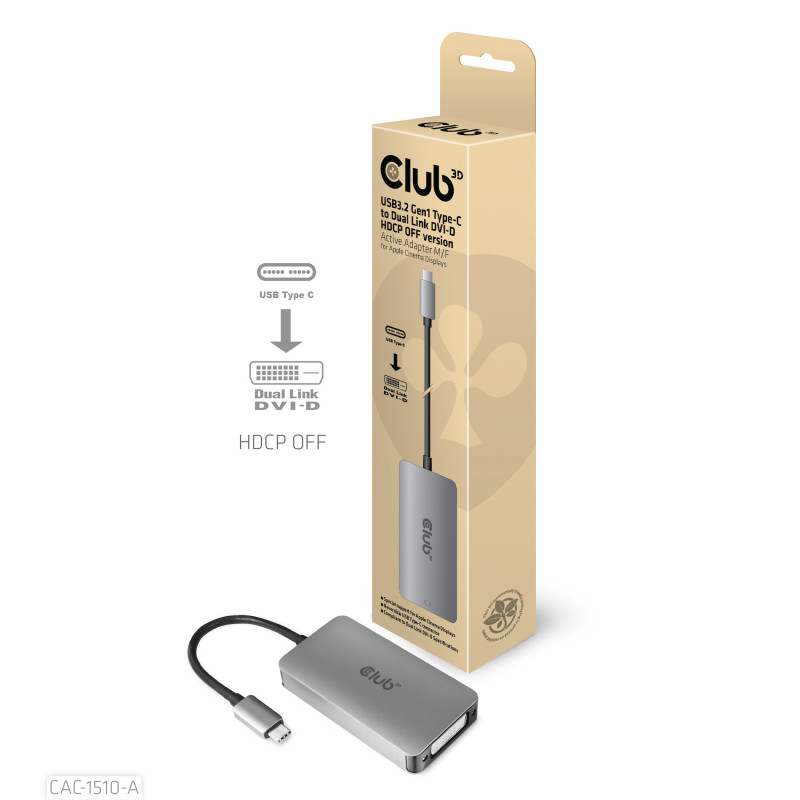 CLUB3D CAC-1510-A cavo e adattatore video 0,25 m USB tipo-C DVI Grigio