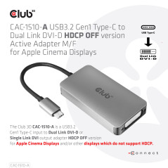 CLUB3D CAC-1510-A cavo e adattatore video 0,25 m USB tipo-C DVI Grigio