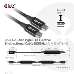 CLUB3D CAC-1535 cavo USB 5 m USB 3.2 Gen 2 (3.1 Gen 2) USB C Nero