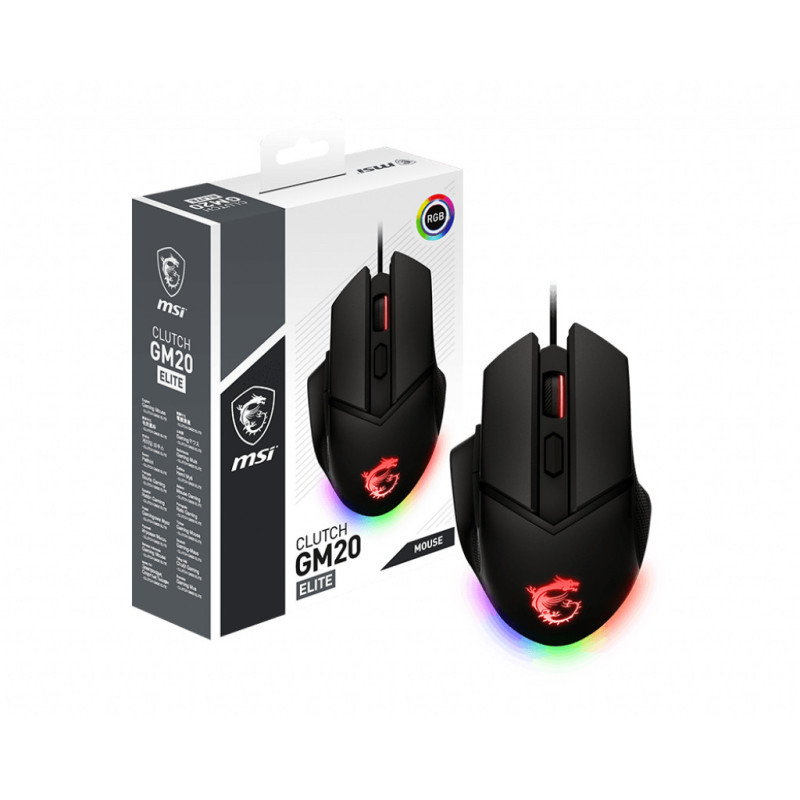 MSI Clutch GM20 Elite mouse Giocare Mano destra USB tipo A Ottico 6400 DPI