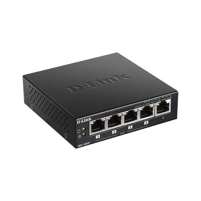 D-Link DGS-1005P/E switch di rete Non gestito Gigabit Ethernet (10/100/1000) Supporto Power over Ethernet (PoE) Nero