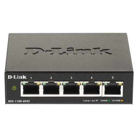 D-Link DGS-1100-05V2/E switch di rete Gestito L2 Gigabit Ethernet (10/100/1000) Nero