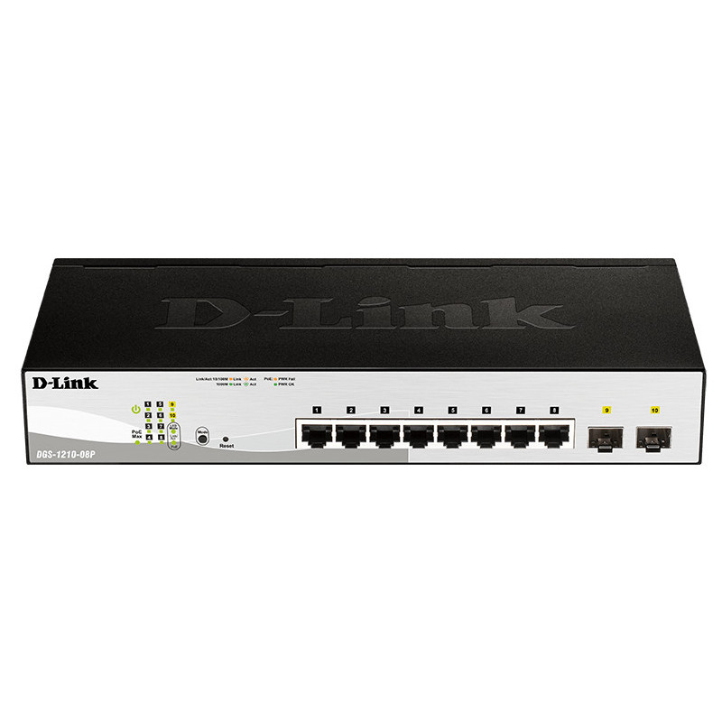 D-Link DGS-1210-08P Gestito L2 Gigabit Ethernet (10/100/1000) Supporto Power over Ethernet (PoE) Nero