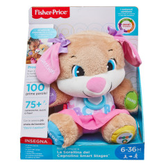 Fisher-Price La Sorellina del Cagnolino Ridi e Impara, Morbido Peluche Educativo con Musica e Canzoni, Giocattolo per Bambini