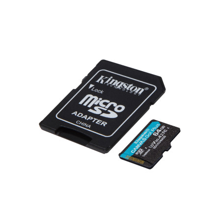 Kingston Technology Scheda microSDXC Canvas Go Plus 170R A2 U3 V30 da 64GB + adattatore