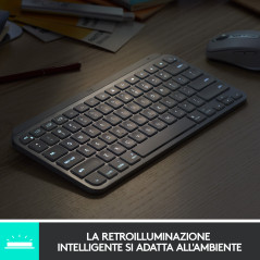 Logitech MX Keys Mini per Mac Tastiera Wireless, Minimal, Compatta, Bluetooth, Tasti Retroilluminati, USB-C, Digitazione