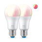 WiZ Lampadina Smart Dimmerabile Luce Bianca o Colorata Attacco E27 60W Goccia 2Pezzi