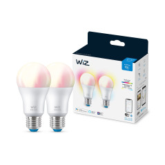 WiZ Lampadina Smart Dimmerabile Luce Bianca o Colorata Attacco E27 60W Goccia 2Pezzi