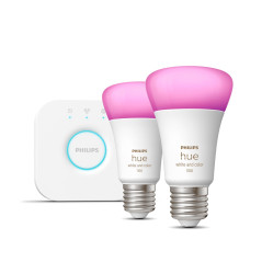 Philips Hue White and Color ambiance Starter Kit Bridge + 2 Lampadine Smart E27 75W