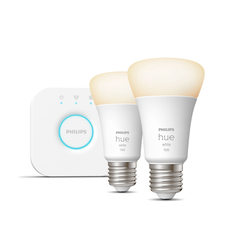 Philips Hue White Starter Kit Bridge + 2 Lampadine Smart E27 75W