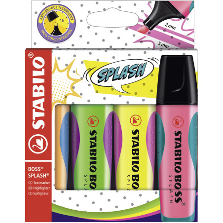 STABILO BOSS SPLASH evidenziatore 4 pz Punta smussata Verde, Arancione, Rosa, Giallo