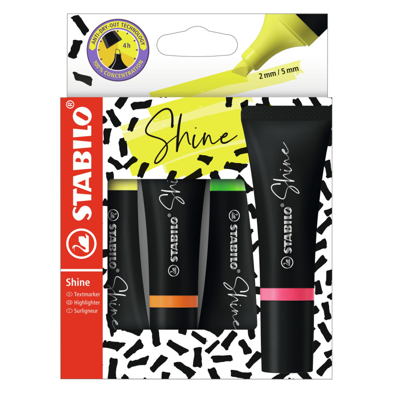 STABILO Shine - Astuccio in cartone con 4 evidenziatori