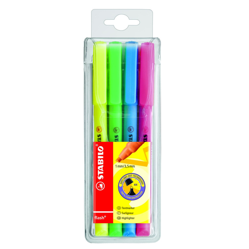 STABILO Flash Pack evidenziatore 4 pz Punta smussata Blu, Verde, Rosa, Giallo