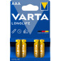 Varta Longlife, Batteria Alcalina, AAA, Micro, LR03, 1.5V, Blister da 4, Made in Germany