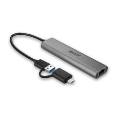 Lindy 43379 hub di interfaccia USB 3.2 Gen 1 (3.1 Gen 1) Type-A + Type-C 5000 Mbit s Grigio