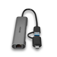 Lindy 43379 hub di interfaccia USB 3.2 Gen 1 (3.1 Gen 1) Type-A + Type-C 5000 Mbit s Grigio