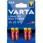 Varta Longlife Max Power, Batteria Alcalina, AAA, Micro, LR03, 1.5V, Blister da 4, Made in Germany