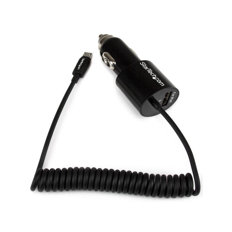 StarTech.com Caricatore da auto a doppia presa con cavo Micro-USB piu porta USB - Alta potenza ( 21 Watt / 4.2A ) - Nero