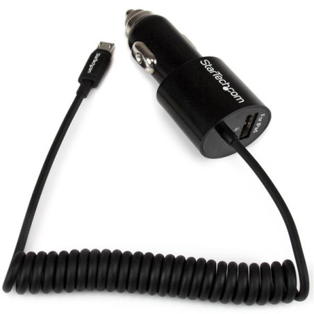 StarTech.com Caricatore da auto a doppia presa con cavo Micro-USB piu porta USB - Alta potenza ( 21 Watt   4.2A ) - Nero