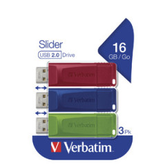 Verbatim Slider - Memoria USB - 3x16 GB, Blu, Rosso, Verde