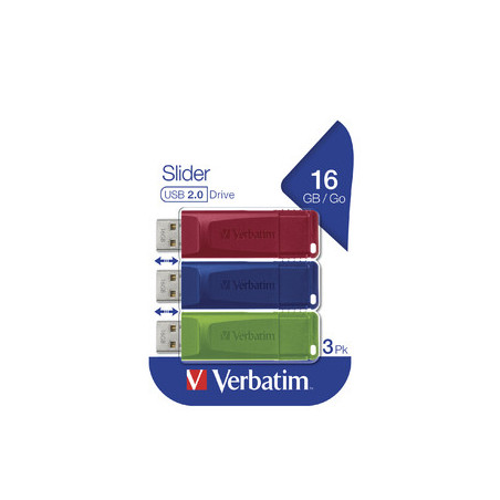 Verbatim Slider - Memoria USB - 3x16 GB, Blu, Rosso, Verde