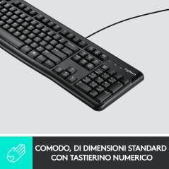 Logitech K120 Tastiera con Cavo per Windows, USB Plug-and-Play, Dimensioni Standard, Resistente agli Schizzi, Barra Spaziatrice