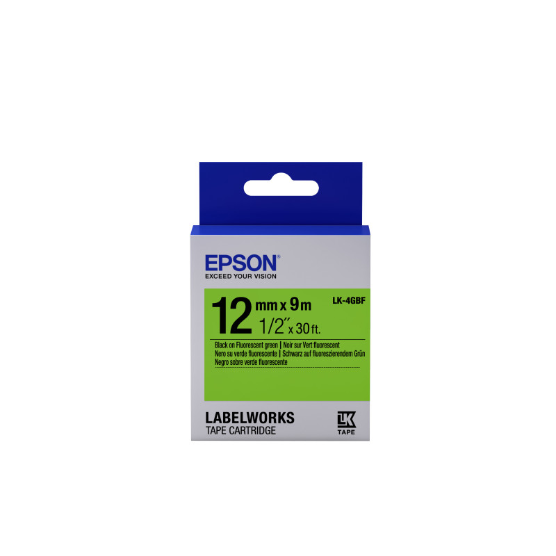 Epson Nastro fondo Fluorescente Verde per testo Nero 12/9 LK-4GBF