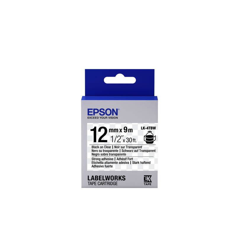 Epson Nastro fondo Trasparente per testo Nero, altamente adesivo 12/9 LK-4TBW