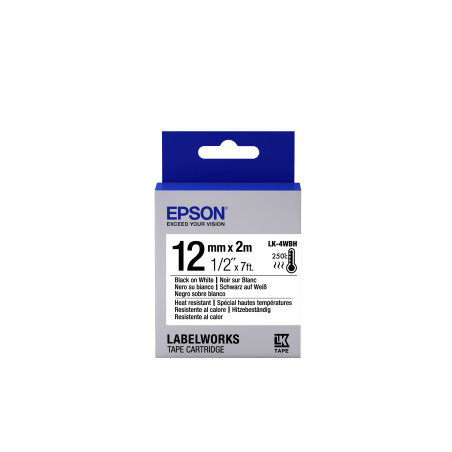 Epson Nastro fondo Bianco per testo Nero, resistente alle alte temperature 12/2 LK-4WBH