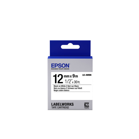 Epson Nastro fondo Standard Bianco per testo Nero 12/9 LK-4WBN