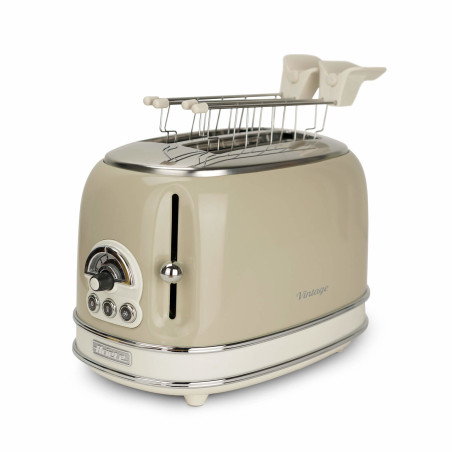 Ariete Vintage 155 Tostapane 2 fette di pane - con pinze - 6 livelli di tostatura - 810 Watt- Acciaio Inox - Linea - Beige