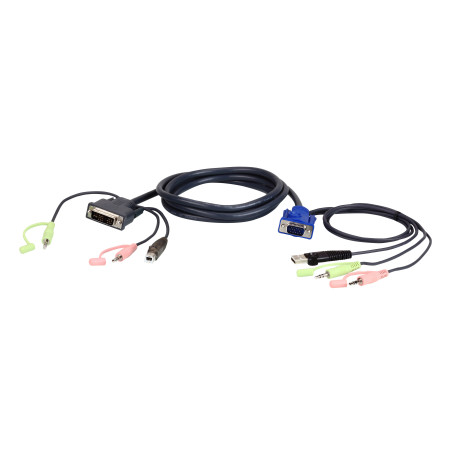 ATEN 2L-7DX2U cavo e adattatore video 1,8 m VGA (D-Sub) + 3.5mm + USB Type-A DVI-I + 3.5mm + USB Type-B Nero, Verde, Rosa