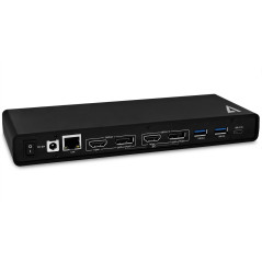 V7 Docking Station USB-C con erogazione di alimentazione massima di 65 W, doppio monitor 4K, HDMI, Displayport, Displaylink